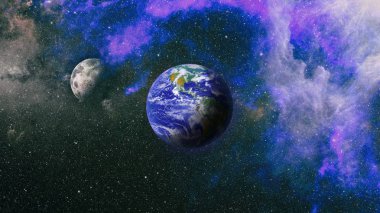 Dünya gezegeninin üzerinde gün doğumu, uzaydan manzara, uzayın derinliklerindeki mavi gezegen Dünya. Nasa tarafından döşenmiş bu görüntünün elemanları
