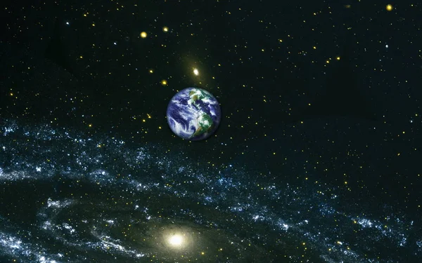 Răsărit de Soare deasupra planetei Pământ, vedere din spațiu, planetă albastră Pământ în spațiul adânc. Elemente ale acestei imagini furnizate de NASA — Fotografie, imagine de stoc