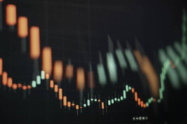 Bir bilgisayarın monitöründe profesyonel teknik analiz için analiz. Temel ve teknik analiz konsepti.