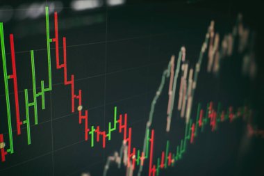 Sürdürülebilir portföy yönetimi, risk çeşitlendirme kavramı ile uzun vadeli varlık yönetimi. Borsa yatırım ticareti mum sopa grafik grafiği. Dijital scree forex grafik