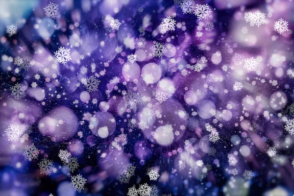 Noel arka plan ile kar taneleri ve yıldız ışık — Stok fotoğraf
