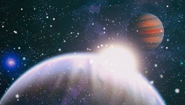 Güzel gece gökyüzü, uzayda yıldız. Uzay, bilim ve eğitim öğeleri üzerine kolaj. Nasa tarafından döşenmiş bu görüntünün elemanları.