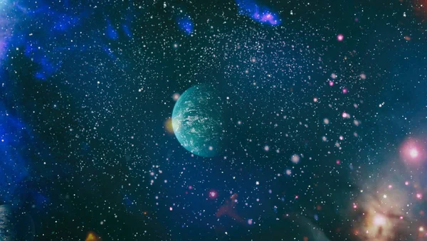 Evrenin arka planı. Yıldız kümesi ve nebula - uzayda bir bulut. Soyut astronomik galaksi, yıldız tozu ve parlak yıldızlar. Bu görüntünün elementleri Nasa tarafından döşenmiştir. — Stok fotoğraf