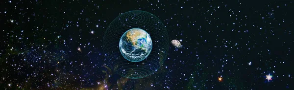 Earth in the outer space collage.Telecommunication network . Communication technology for internet business. Elements of this image furnished by NASA