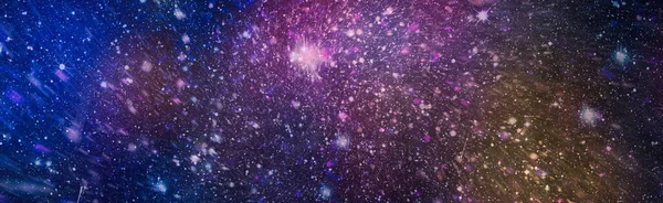 Panoramischer Blick Den Weltraum Dunkler Nachthimmel Voller Sterne Der Nebel — Stockfoto