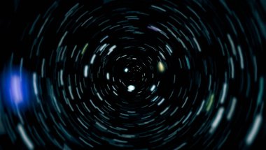 Uzay, Işık Hızında Seyahat Ediyor. Mavi yıldız yolundaki warp veya hiperuzay hareketinin soyut özelliği.