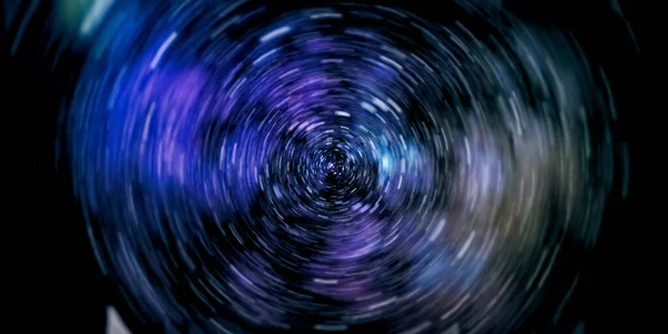 以光速飞行的空间 蓝星路径中的翘曲或超空间运动文摘 — 图库照片