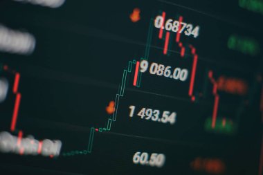 Bilgi tabloları üzerinde iş analizi. İşadamı, Altın Piyasası, Eski Pazar ve Ticaret Piyasası için yatırım grafikleri analizi üzerinde çalışıyor.