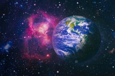 Dünya ve galaksiler uzayda. Bilim kurgu sanatı. Bu görüntünün elementleri NASA tarafından desteklenmektedir.