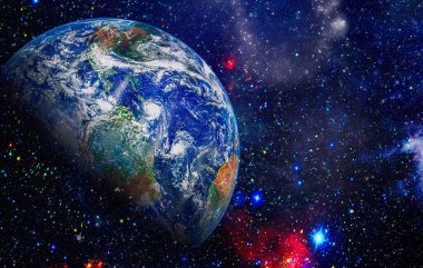 Dünya ve galaksiler uzayda. Bilim kurgu sanatı. Bu görüntünün elementleri NASA tarafından desteklenmektedir.