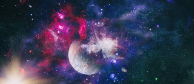 Uzayda ateşli bir patlama. Evrenin soyut çizimi. Bu görüntünün elementleri NASA tarafından desteklenmektedir