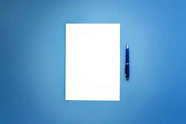 Wide Image White Sheet Blue Pens — Stock Photo, Image