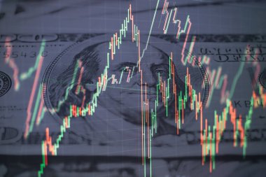 Dijital ekrandaki Forex grafik çizelgesi. Finansal istatistikleri analiz etmek ve pazar verilerini analiz etmek için çalışma.