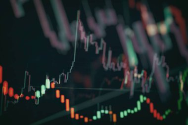 Menkul Kıymetler Borsası Veri Grafiği. Para birimi çubukları ve mumları olan arkaplan