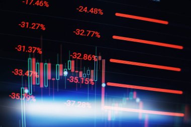 Menkul Kıymetler Borsası Veri Grafiği. Para birimi çubukları ve mumları olan arkaplan