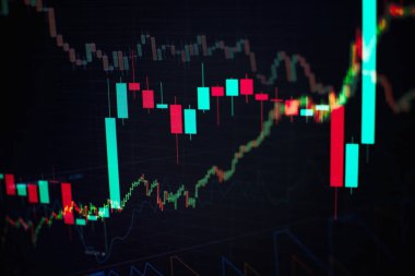 İş grafiği. Bullish Bearish trendi. Candlestick çizelgesinde düşüş eğilimi. Çevrimiçi pazarda hisse senedi ticareti.