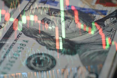Gösterge tablosu, borsa veya borsa, borsa, yatırım ve mali konsept fiyatlarındaki yükseliş veya düşüş eğilimini göstermektedir. ince odaklanma.