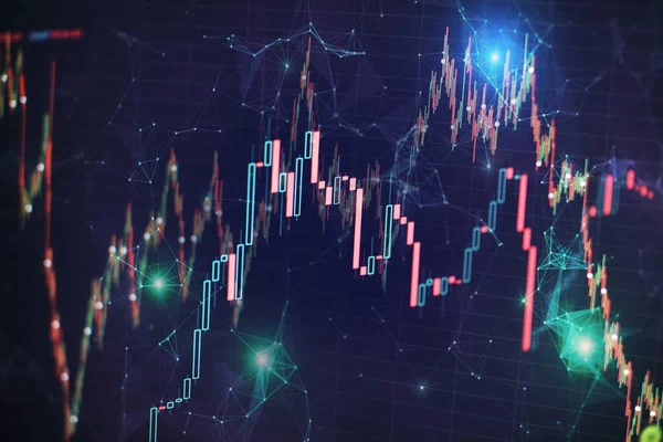 Technikai Grafikon Mutató Piros Zöld Gyertyatartó Chart Kék Téma Képernyőn — Stock Fotó