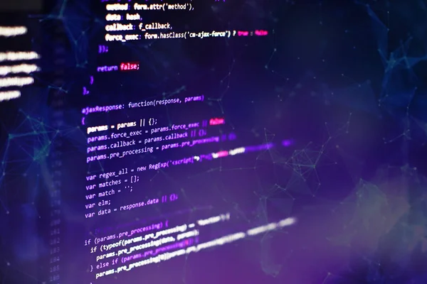 CSS, JavaScript and HTML usage. Monitor closeup of function source code ...