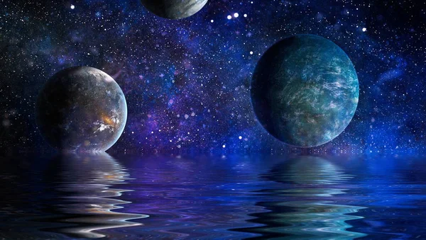 星雲や宇宙の銀河 深さは水の中の空間を反映し 宇宙は地球から何光年も離れています Nasaによって提供されたこの画像の要素 — ストック写真