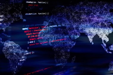 Yazılım geliştiricisi ve Bilgisayar betiğinin kod soyut teknoloji arkaplanı programlanıyor