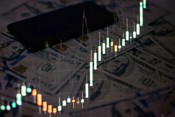 Grafikus Hologram Minimalista Kabinet Belső Háttérrel Pénzügyi Piac Befektetési Koncepció — Stock Fotó