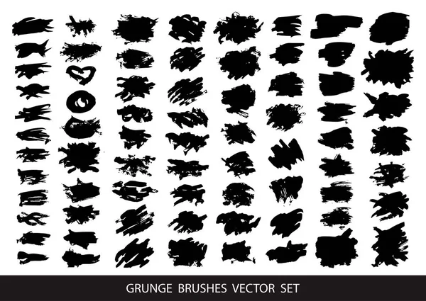 Set Black Paint Ink Brush Strokes Brushes Lines Dirty Artistic — Stock Vector