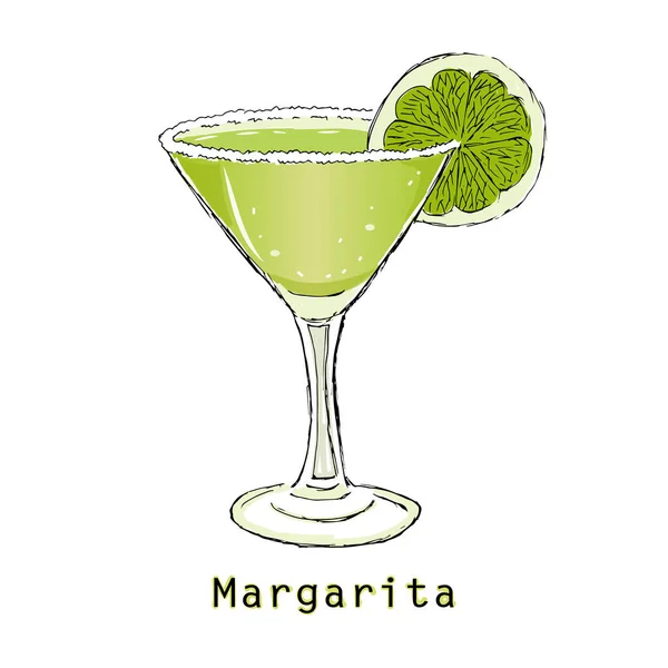 Schizzo Cocktail Margarita Sfondo Bianco Illustrazione Vettoriale — Vettoriale Stock