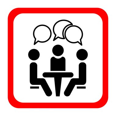 Konferans simgesi. Masada oturan insanlar. Konferans simgesi. Masada oturan insanlar. Vektör çizim.