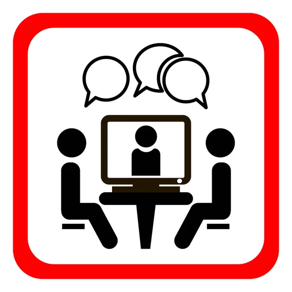 Konferans Simgesi Masada Oturan Insanlar Online Video Chat Vektör Simgesi — Stok Vektör