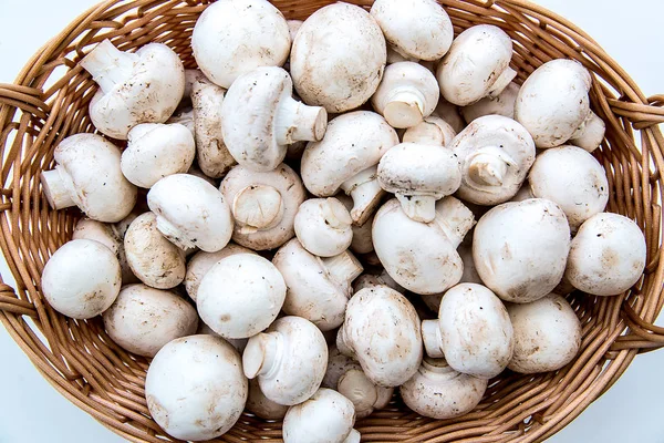 hasır sepet champignon mantar ile.