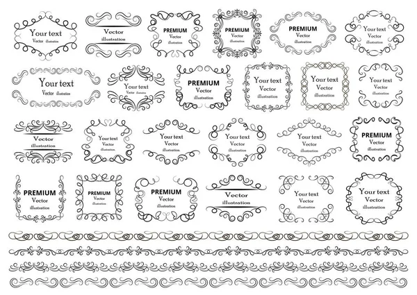 Kalligrafische Designelemente Dekorative Strudel Oder Schriftrollen Vintage Rahmen Blüten Etiketten — Stockvektor