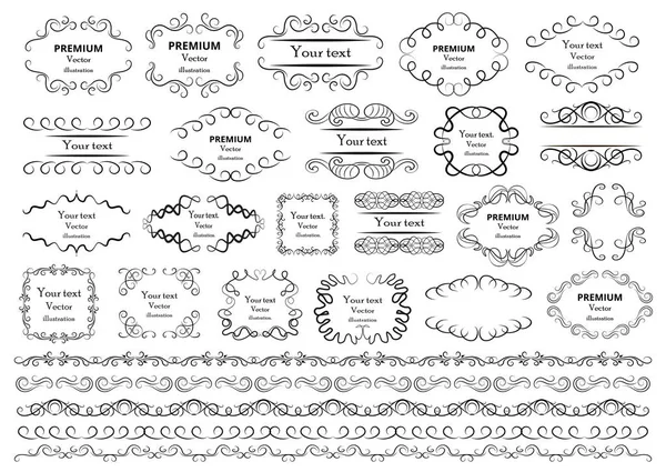 Calligraphic Design Elements Decorative Swirls Scrolls Vintage Frames Flourishes Labels — Stock Vector