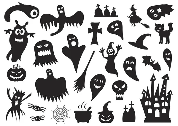 Zestaw Sylwetek Halloween Białym Tle Ilustracja Wektora — Wektor stockowy