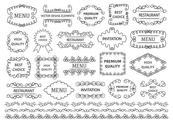 Calligraphic Design Elements Decorative Swirls Scrolls Vintage Frames Flourishes Labels — Stock Vector