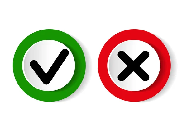 Green Tick Symbol Red Cross Sign Circle Icons Evaluation Quiz — Stock Vector