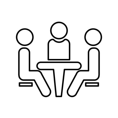 Konferans simgesi. Masada oturan insanlar. Konferans simgesi. Masada oturan insanlar. Vektör çizim.