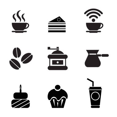 Cafe Icon set. Vektör çizim.