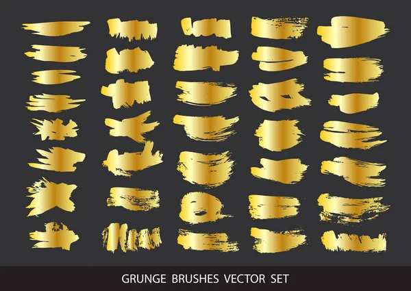 一套金色的油漆 笔刷笔刷 肮脏的艺术设计元素 文字框架 矢量说明 — 图库矢量图片
