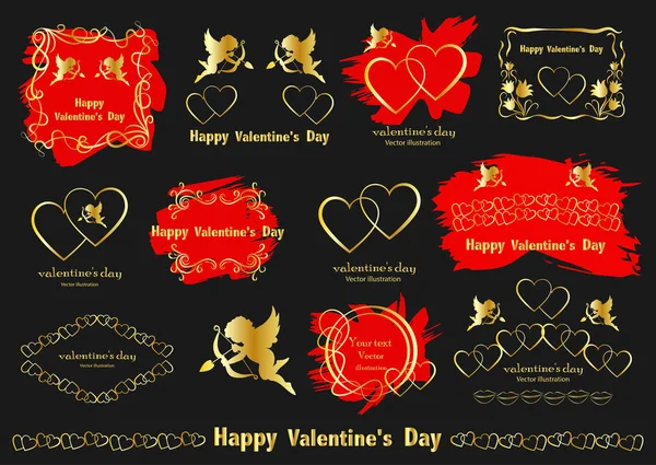 Graphic Design Elements Vintage Valentine Love Set Vector — Stock Vector