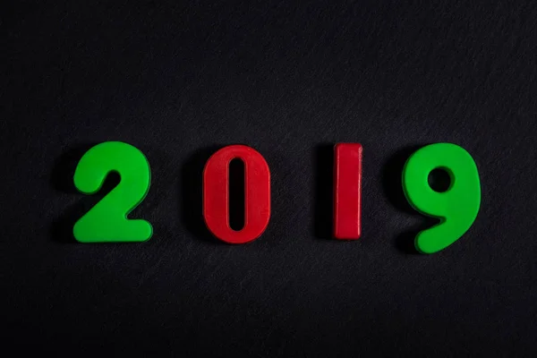 Happy New 2019 Year Colored Numbers Black Background — Stock Photo, Image