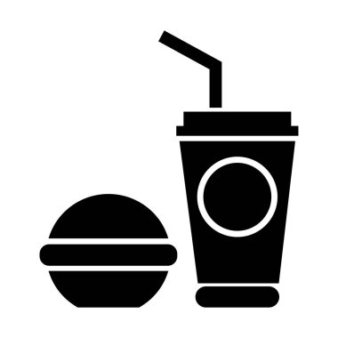 Bir burger kahve simgesiyle. Vektör çizim.