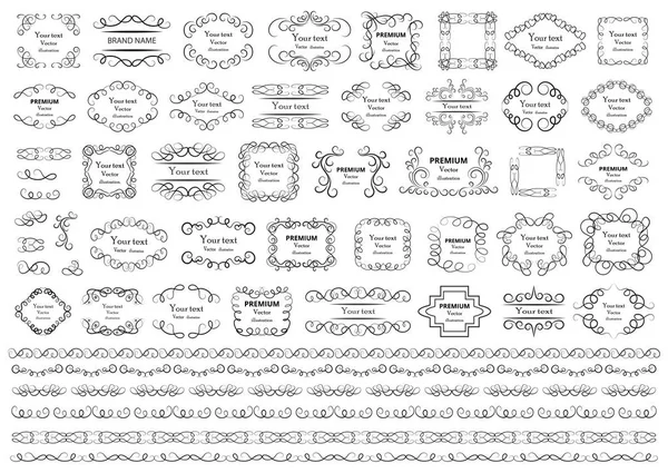 Элементы Каллиграфического Дизайна Декоративные Вихри Свитки Винтажные Рамки Расцветает Этикетки — стоковый вектор