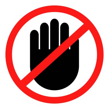 Kes şunu! Giriş yok! Kırmızı dur el işareti için faaliyetler yasaktır. El vektör çizim, stop el kırmızı rozet, dur durak el simgesi, siyah stop el resim.