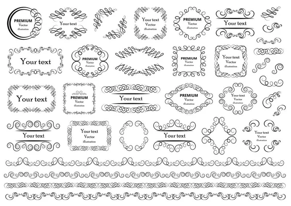 Calligraphic Design Elements Decorative Swirls Scrolls Vintage Frames Flourishes Labels — Stock Vector