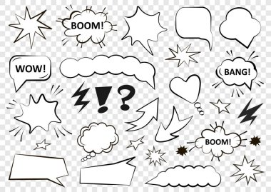 Konuşma baloncukları. Pop Art tarzında boş şablon seti. Vektör illüstrasyonu.