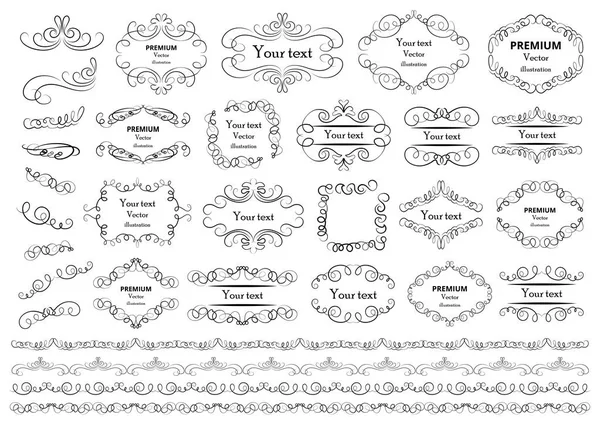 Calligraphic Design Elements Decorative Swirls Scrolls Vintage Frames Flourishes Labels — Stock Vector