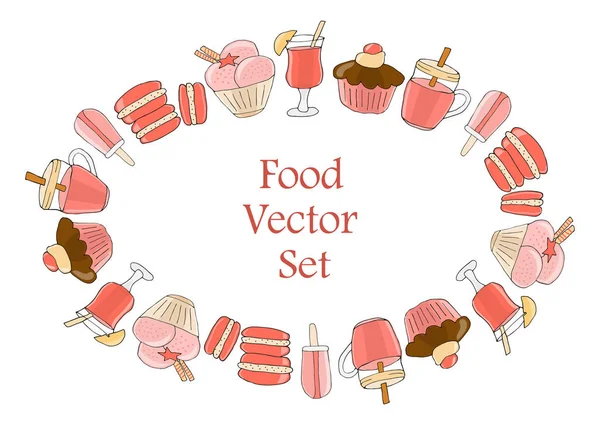 A set of drinks, pastries and sweets. Elements isolated on white for restaurant and cafe menu. - vector — Stock Vector