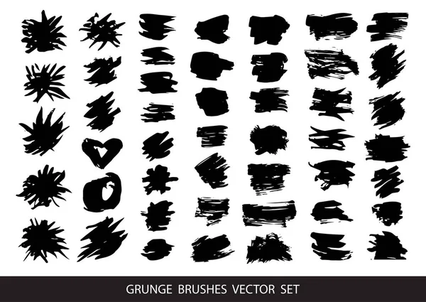 Set of black paint, ink brush strokes, brushes, lines. Dirty artistic design elements, boxes, frames for text. Vector illustration. — Stock Vector