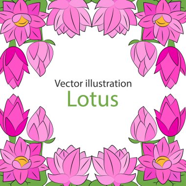 Vektör arka planı. Pembe çiçekler, lotus ve yeşil yapraklar. Retro. 